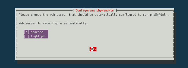 Select Apache2 server while installing phpMyAdmin