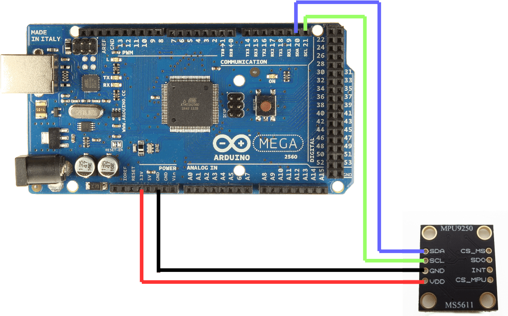 Schematic of mpu-9250 and Arduino Mega